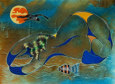 [Большой формат] Зверев Никола (1954-2010 г.) . &laquo;Масюлик, птица, рыба&raquo;, 110х80 см, 2009 г. 