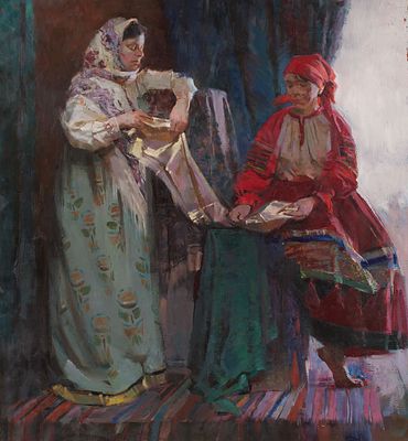 [Большой формат] Сафронова Наталья "Постановка в русском костюме", 2010 г., 119х110 см., холст 