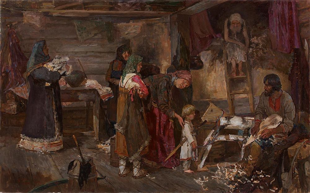 [Очень большой формат] Тюлин Владимир "Русские нравы. Домострой" 113х180 см, 2009 г. Холст, масло. 