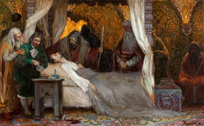 Кириллов Иван "У постели Ивана Грозного" 50х80 см, 2004 г. Холст, масло. Лауреат Золотой медали 