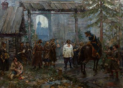 Санталов Денис "Воевода Лачинов перед разинцами" 2009 г., 66x91см, холст, масло. Денис Олегович 