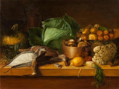 Хруцкий, Иван Фомич (1810—1885гг.). Ланч (Битая дичь, овощи и грибы), 1854г., холст, масло. 