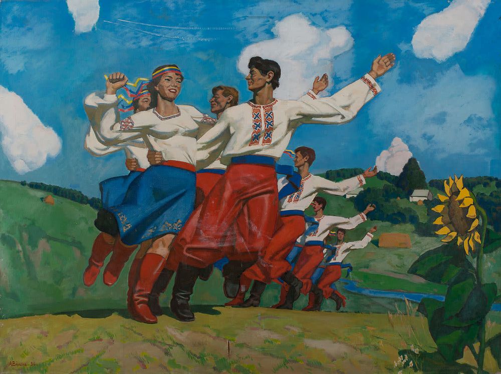 [Большой формат] Соцреализм. Власов А., "Пляски", 1986г., 120х160см., 		холст, масло