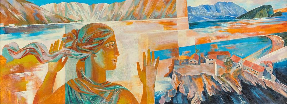 [Большой формат] Даутова Ольга. "Горизонты Адриатики", 	2015-16г., 	55x150см. 	холст, темпера, акрил