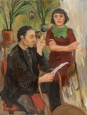 [Большой формат] Меркулова Кристина &laquo;Эдит Пиаф и Раймон Ассо&raquo; 126x96 см, 2015 г. Холст, масло. М 