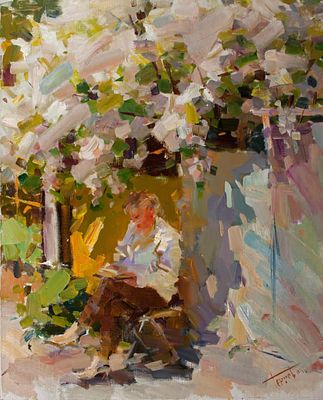 Теняев Олег. Под яблоней, 2006г., 80х65см., х\м. Заслуженный художник Европы,Лауреат Золотой 