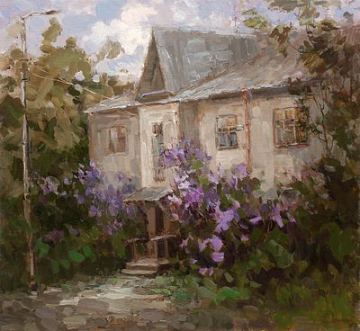 Дёмина Елена. Цветет сирень, 2012г., 60х65см., х\м. В 1985 году окончила Калининский 