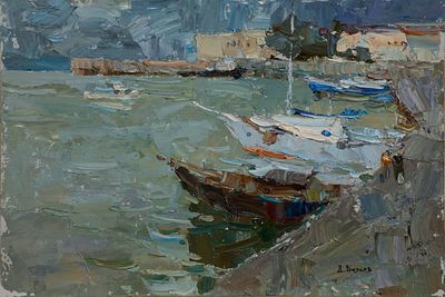 Волков Даниил Викторович "В порту" 20х30 см, 2009 г. Картон, масло.