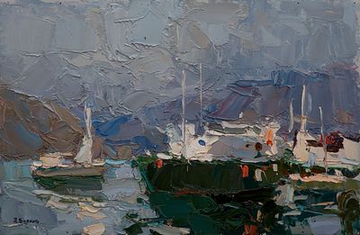 Волков Даниил Викторович "В порту" 20х30 см, 2010 г. Картон, масло.