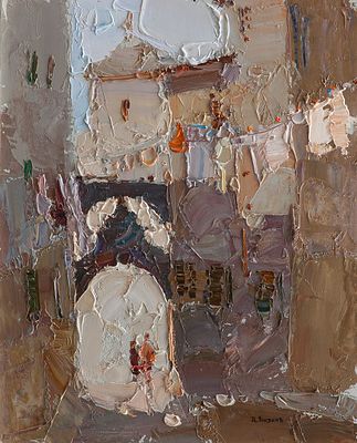 Волков Даниил Викторович "В старом городе-2" 25х20 см, 2013 г. Картон, масло.