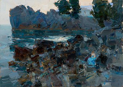 Волков Даниил Викторович "Вечер в бухте Чехова" 50х70 см, 2011 г. Холст, масло.