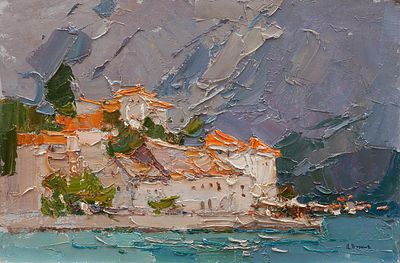 Волков Даниил Викторович "Городок у моря. Муо" 20х30 см, 2013 г. Картон, масло.