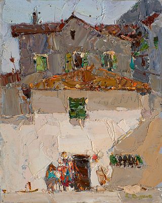 Волков Даниил Викторович "Ждём клиентов" 25х20 см, 2015 г. Картон, масло.