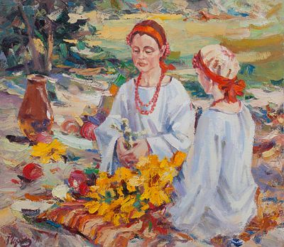 Чередниченко Александр Николаевич "За плетением" 70х80 см, 2010 г. Холст, масло.