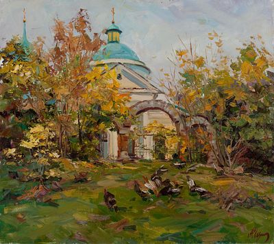 Чередниченко Александр Николаевич "Кочерги. Храм Св. Николы" 70х80 см, 2007 г. Холст, масло.