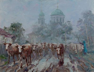 Чередниченко Александр Николаевич "Мокрое туманное утро" 70х90 см, 2005 г. Холст, масло.