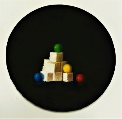 רוני יפה. ללא כותרת, 
שמן על בד, 
20 ס"מ קוטר. 
חתום מאחור.