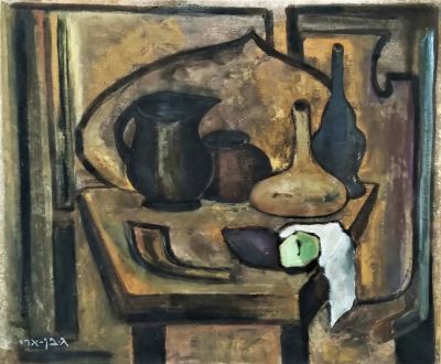 ג. בן ארי. טבע דומם, 
שמן על בד, 
50x60 ס"מ. 
חתום.