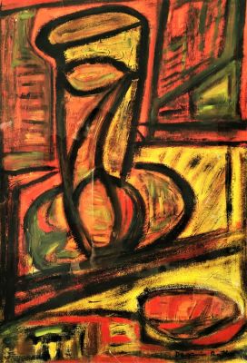 אמן לא מזוהה. מופשט, 
שמן על נייר, 
47x33 ס"מ. 
חתום.