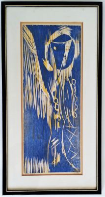 אמן לא מזוהה. דמות, 
תחריט, 
53x22 ס"מ. 
חתום.