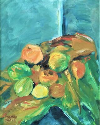 איתמר סיאני (נ.1941). טבע דומם, 
שמן על בד, 
55x45 ס"מ. 
חתום.