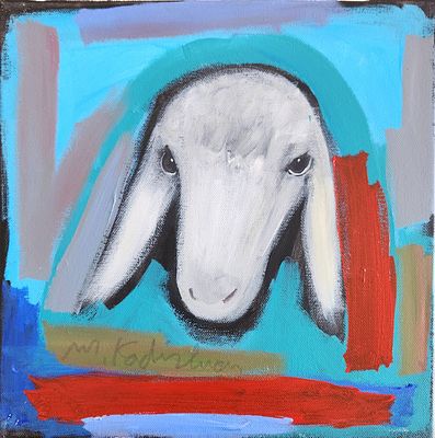 מנשה קדישמן (1932-2015) . ראש כבשה,
אקריליק על בד,
30x30 ס"מ.
חתום וחתום מאחור.