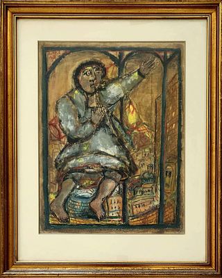 שמואל בונה (1930-1999). דמות בחלון 1967,
אקוורל על נייר,
60x45 ס"מ.
חתום ומתוארך.