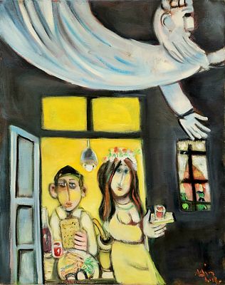 ליאו רוט (2002 - 1914) . כוס יין לאליהו הנביא,
2002 - 1994
שמן על בד,
100x80 ס"מ.
חתום.