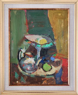 משה רוזנטליס (2008 - 1922) . טבע דומם,
שמן על בד,
35x27 ס"מ.
חתום.