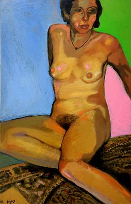 עודד פיינגרש (נ.1938) . עירום בסטודיו 1985,
שמן על בד,
70x45 ס"מ.
חתום ומתוארך.