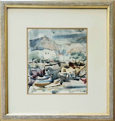 רוברט בזר (1908-1998) . נוף,
אקוורל על נייר,
24x22 ס"מ.
חתום.