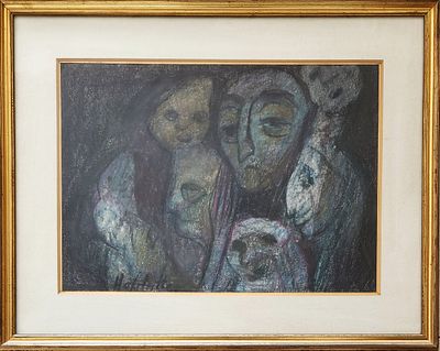 אוזיאש הופשטטר (1995 - 1905). דמויות,
גואש ופסטל על נייר,
עבודה מיוחדת,
40x56 ס"מ.
חתום.