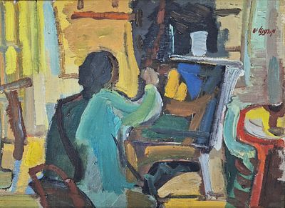 משה רוזנטליס (2008 - 1922). האמן בסטודיו,
שמן על עץ,
24x33 ס"מ.
חתום.