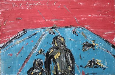 אלכס קרמר (נ.1966). דמויות בבריכה,
שמן על בד,
40x60 ס"מ.
חתום.
חתום ומתוארך מאחור.