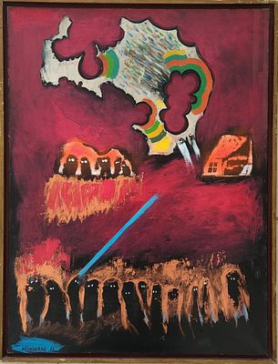 עודד פיינגרש (נ.1938) . עיר בגשם 1967,
שמן על בד,
עוד עבודה מוקדמת ונדירה..
80x60 ס"מ.
חתום