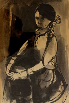 רות שלוס (2013 - 1922) . נערה,
אקוורל על נייר,
56x37 ס"מ.
חתום.