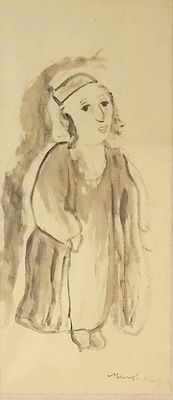 מאנה כץ (1894-1962). נער יהודי,
דיו על נייר,
35x16 ס"מ.
חתום.