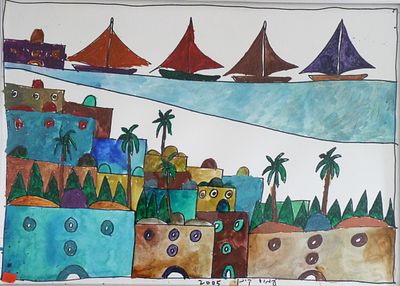 עמוס קינן (1927-2009). נוף יפו העתיקה,
אקוורל על נייר,
49x68 ס"מ.
חתום.