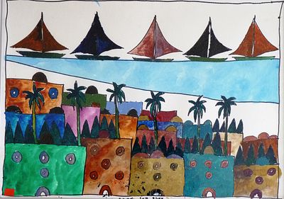 עמוס קינן (1927-2009). נוף יפו העתיקה,
אקוורל על נייר,
49x68 ס"מ.
חתום.
