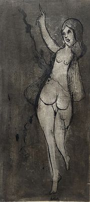 אוזיאש הופשטטר (1995 - 1905). אישה בעירום,
גואש על נייר,
46x21 ס"מ.
חתום.