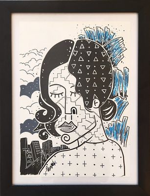 רמי מורדוך. דמות אישה,
טושים על נייר,
42x30 ס"מ.
חתום.