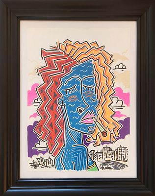 רמי מורדוך. טושים על נייר,
דמות אישה מעשנת,
44x30 ס"מ.
חתום.