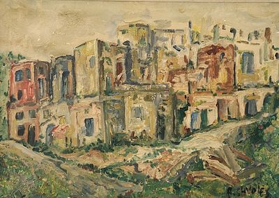 (2002 - 1913 ) Rafael Chwoles . בתים בנוף, 
שמן על קרטון, 
35x50 ס"מ. 
חתום.