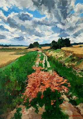 רוברט רוזנברג. נוף גלילי, 
שמן על בד, 
70x50 ס"מ. 
חתום.