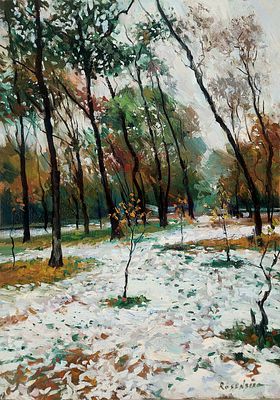 רוברט רוזנברג. נוף מושלג, 
שמן על בד, 
70x50 ס"מ. 
חתום.