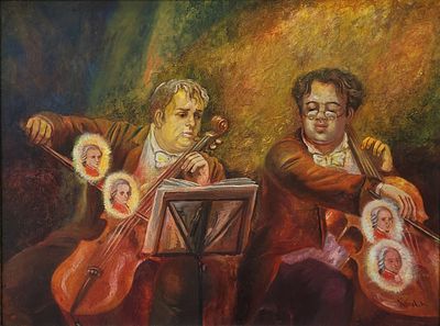 אלכסנדר קנצ'יק (1959) . נגנים קלאסיים 
שמן על בד, 
70x95 ס"מ. 
חתום. 
ציור איכותי מאוד.. 