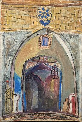 אברהם נתון (1906-1959). סימטא בירושלים, 
שמן על קרטון, 
46x31 ס"מ. 
חתום נתנזון. 
הוצג 