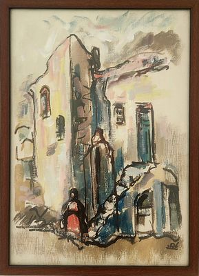 שמואל טפלר (1918-1998) . דמות בסמטה, 
אקוורל על נייר, 
50x35 ס"מ. 
חתום.