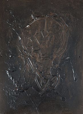 יגאל תומרקין (1933-2021). ללא כותרת, 
שמן על עץ, 
35x26 ס"מ. 
חתום מאחור.