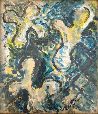 יחזקאל שטרייכמן (1906-1993). מופשט, 
אקוורל על נייר, 
45x39 ס"מ. 
חתום.